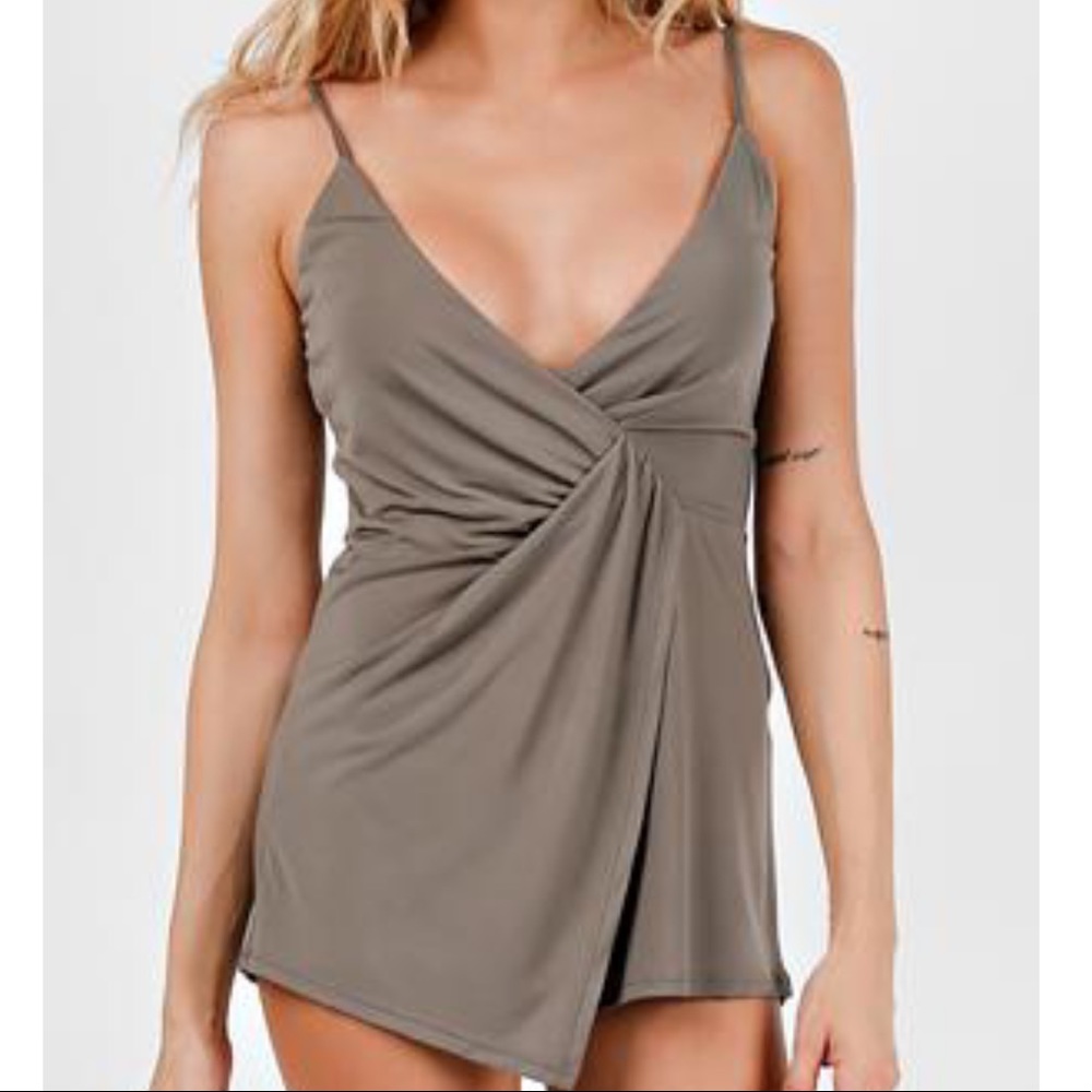 Wrap Style Thin Strap Romper, Gray Size:M